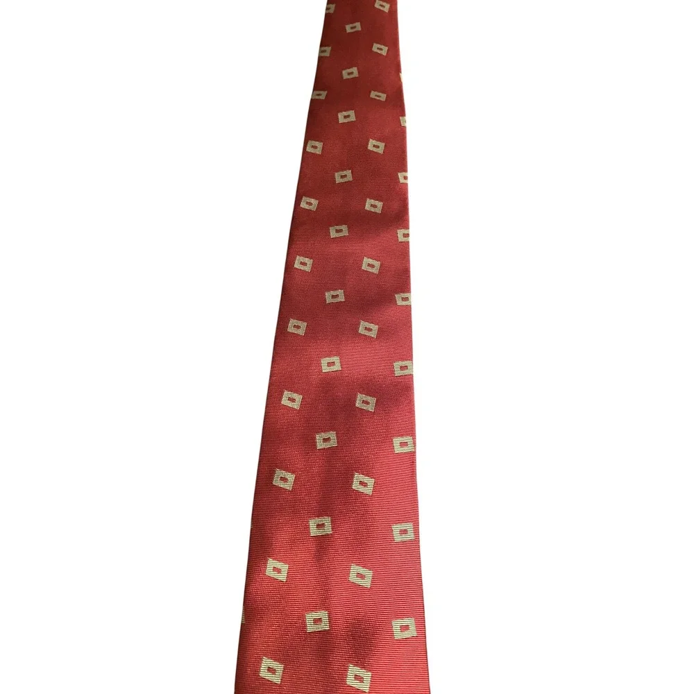 Lauren Ralph Lauren‎ Mens Burgundy Red Silk Geometric Square Pattern Necktie